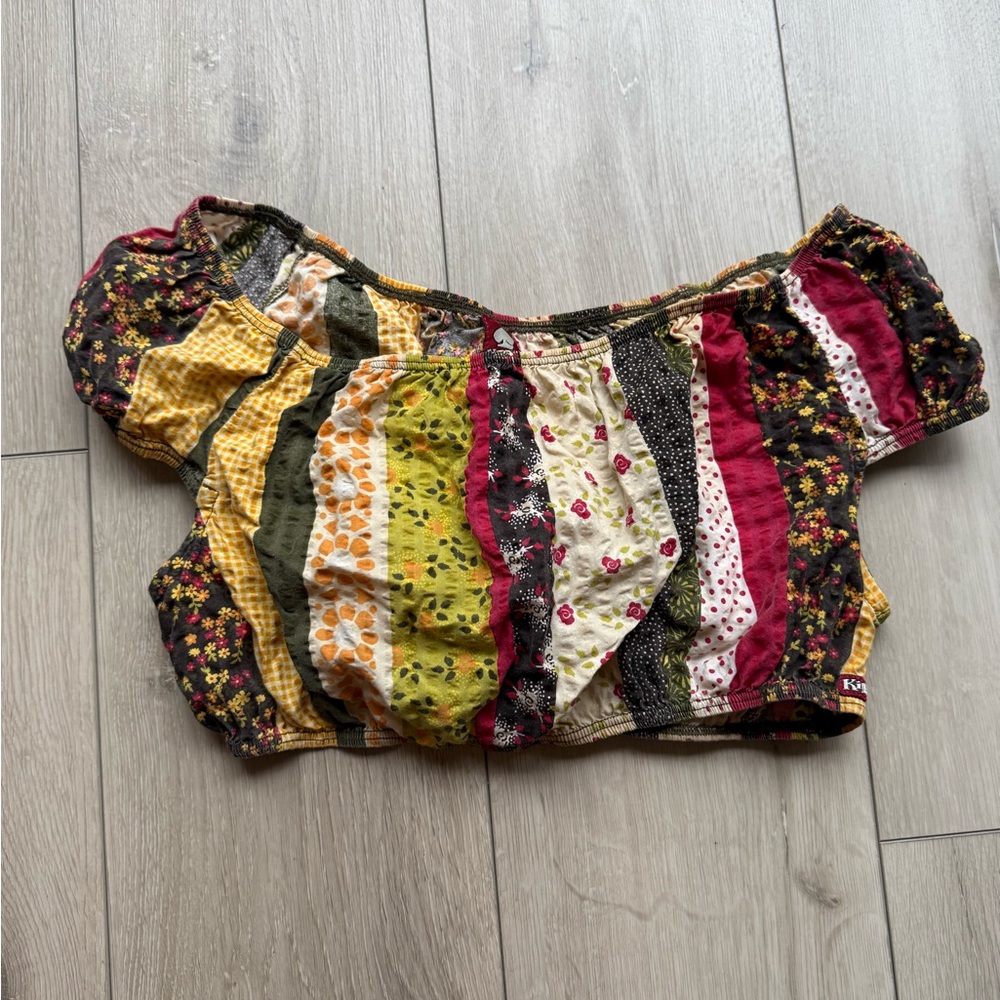 Killah Multicolor Cotton Patchwork Print Crop Top… - image 1